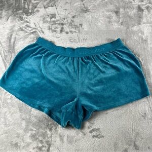 Juicy Couture Shorts Womens Sz L Blue Velour Rhinestone Booty Sleepwear Boxers